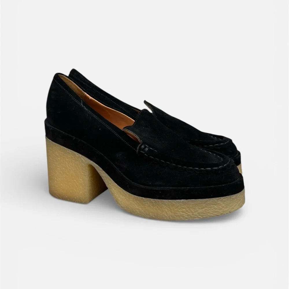 Marc Fisher Lina Slip On Suede Platform Loafer in Black Size 8 1/2